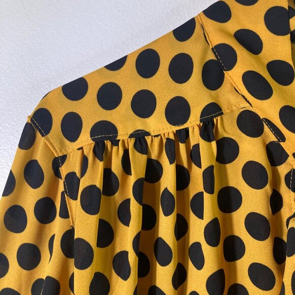 Womens Worthington V Neck Tie Polka Dot Blouse Gold Black XL Polyester‎ - Picture 8 of 11